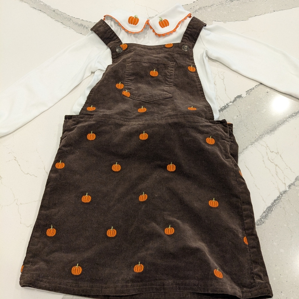 Gymboree Girls Size 7 Pumpkin Corduroy Jumper and Shirt set Gently Used